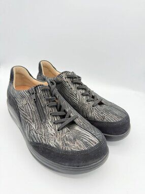 Finn Comfort Black Silver Leather Suede Sneakers Removable Insole US 7.5
